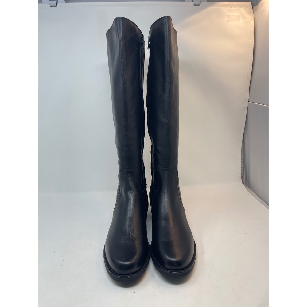Duchess Tall Boots SAS Knee High Women 10W Black Leather Wide Calf Elastic Zip